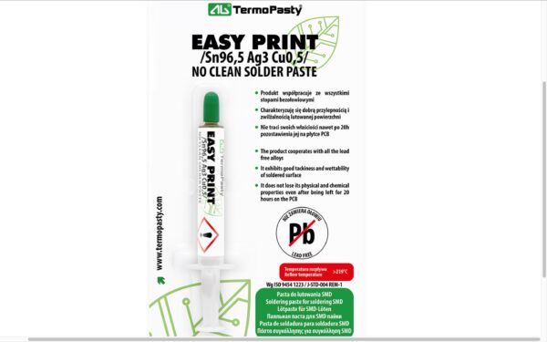 Jootepasta Easy Print /Sn96.5Ag3Cu0.5/. 6 g - süstlas