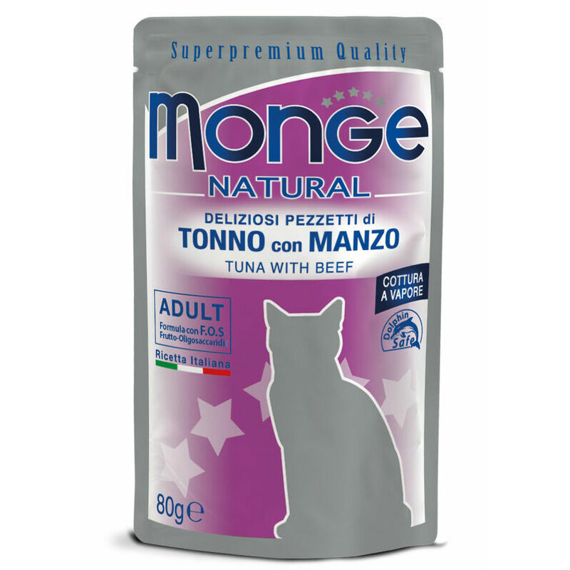 Monge Natural Pouches konservid tuunikala ja veiselihaga kassidele 80g